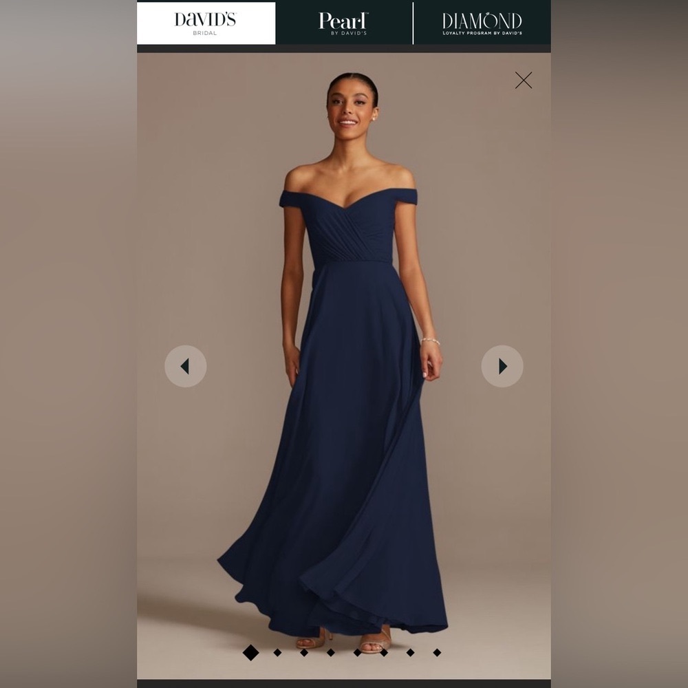 David’s Bridal off the shoulder full skirt bridesmaid dress